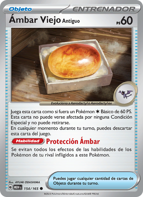 Ámbar Viejo Antiguo 154 — 151 (Spanish Pokémon TCG card)