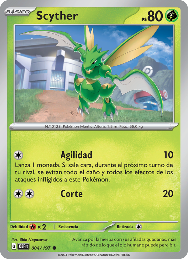 Scyther 004 — Llamas Obsidianas (Spanish Pokémon TCG card)