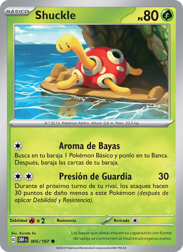 Shuckle 005 — Llamas Obsidianas (Spanish Pokémon TCG card)