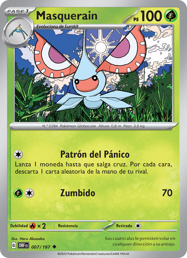 Masquerain 007 — Llamas Obsidianas (Spanish Pokémon TCG card)