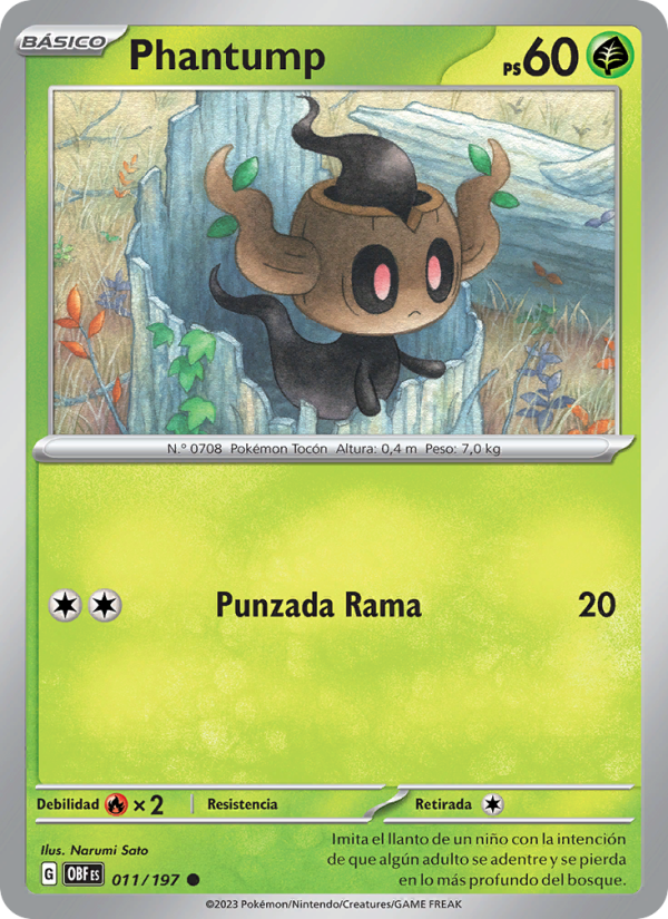 Phantump 011 — Llamas Obsidianas (Spanish Pokémon TCG card)