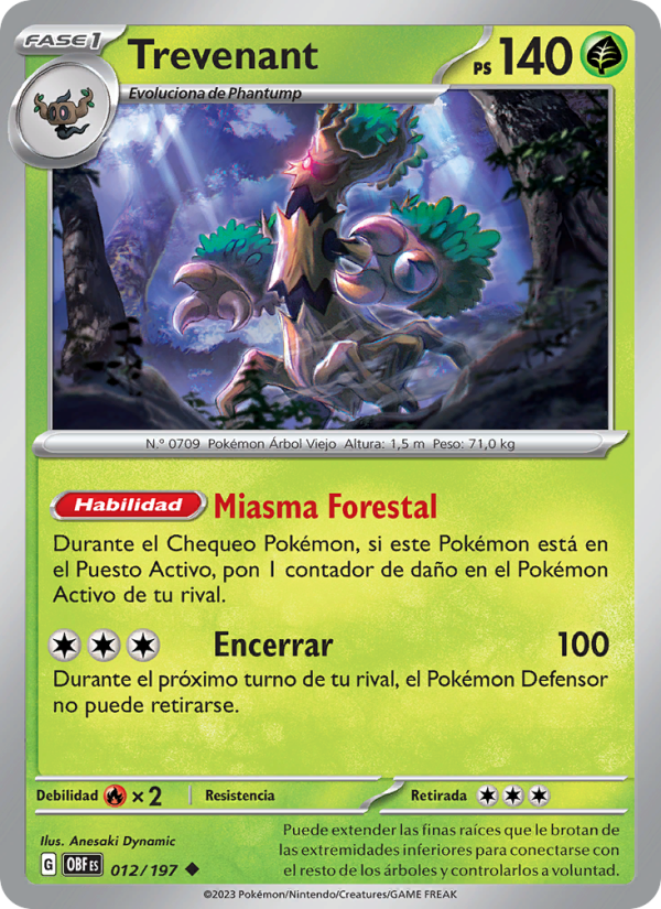 Trevenant 012 — Llamas Obsidianas (Spanish Pokémon TCG card)