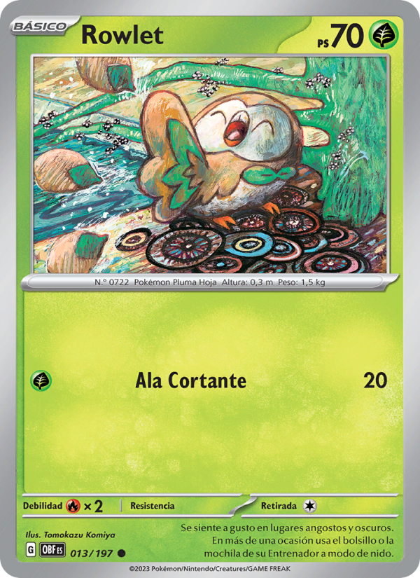 Rowlet 013 — Llamas Obsidianas (Spanish Pokémon TCG card)