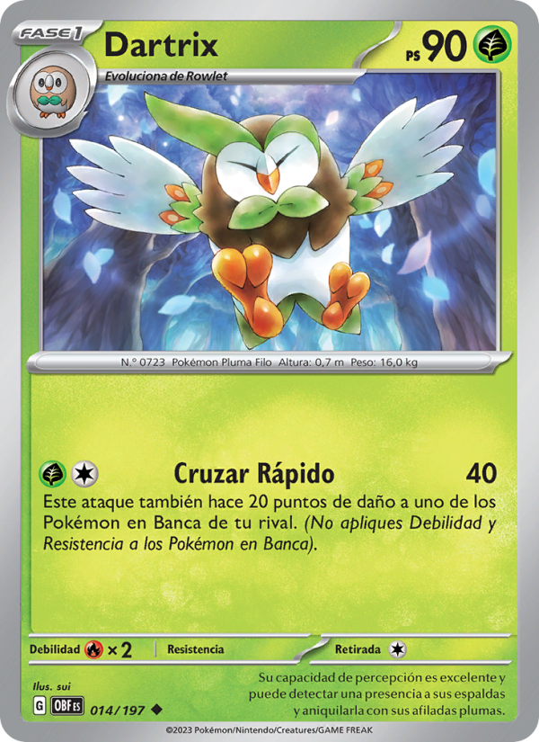 Dartrix 014 — Llamas Obsidianas (Spanish Pokémon TCG card)