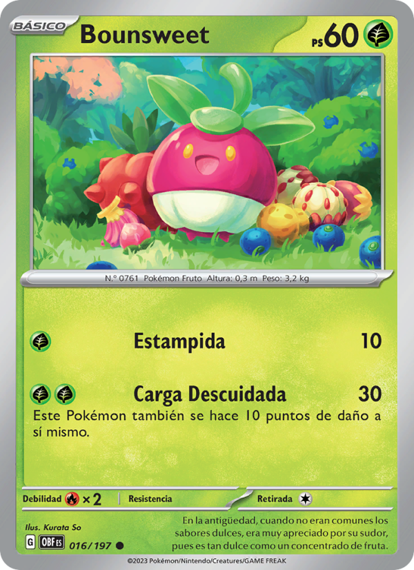 Bounsweet 016 — Llamas Obsidianas (Spanish Pokémon TCG card)