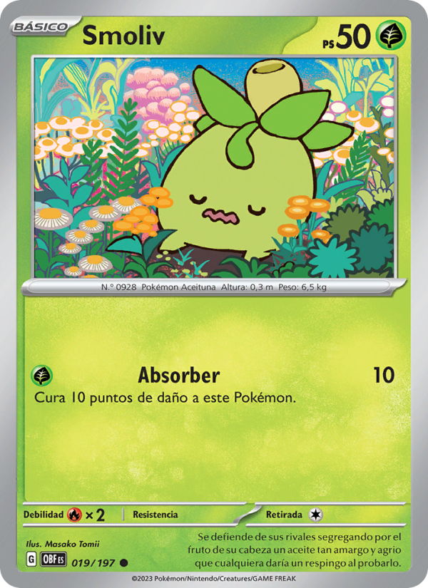 Smoliv 019 — Llamas Obsidianas (Spanish Pokémon TCG card)