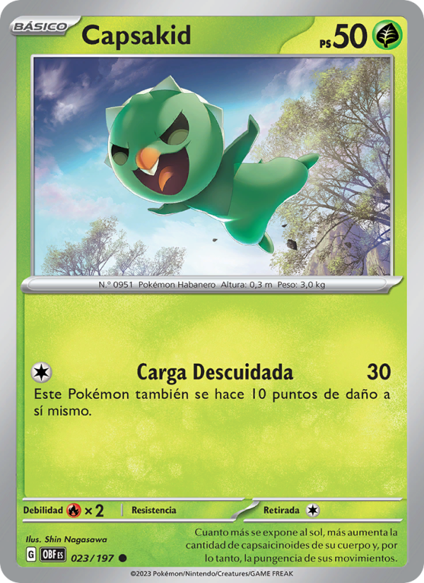 Capsakid 023 — Llamas Obsidianas (Spanish Pokémon TCG card)