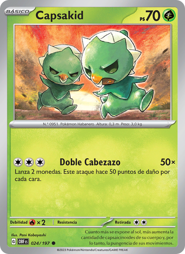 Capsakid 024 — Llamas Obsidianas (Spanish Pokémon TCG card)