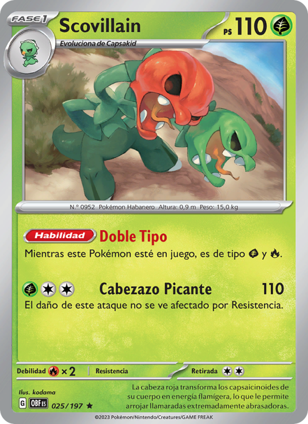 Scovillain 025 — Llamas Obsidianas (Spanish Pokémon TCG card)