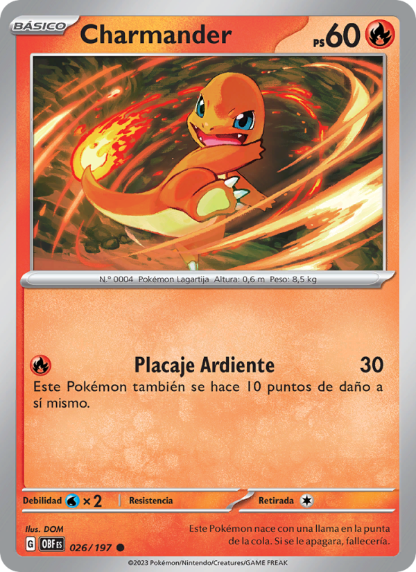 Charmander 026 — Llamas Obsidianas (Spanish Pokémon TCG card)