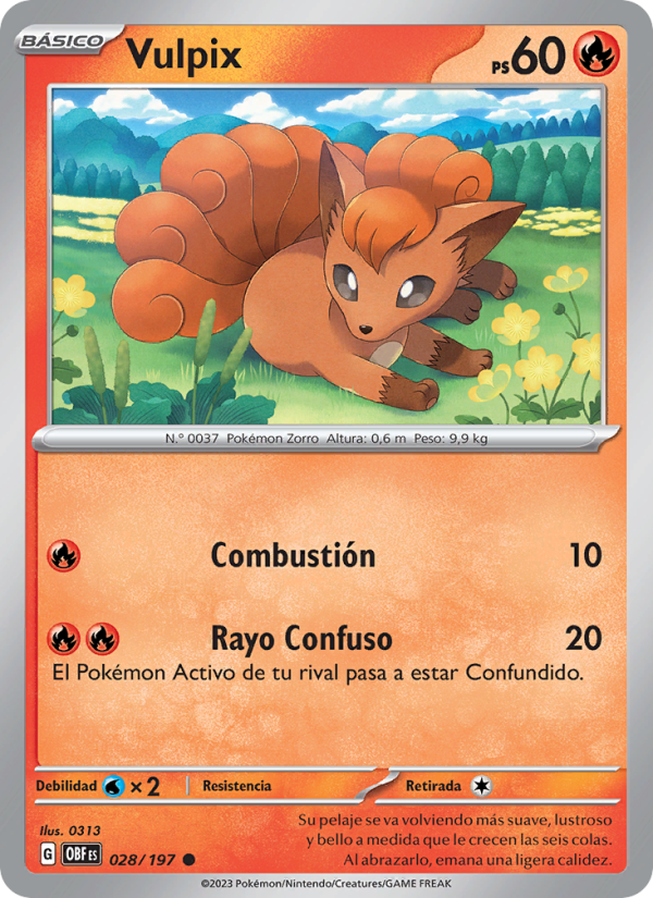 Vulpix 028 — Llamas Obsidianas (Spanish Pokémon TCG card)