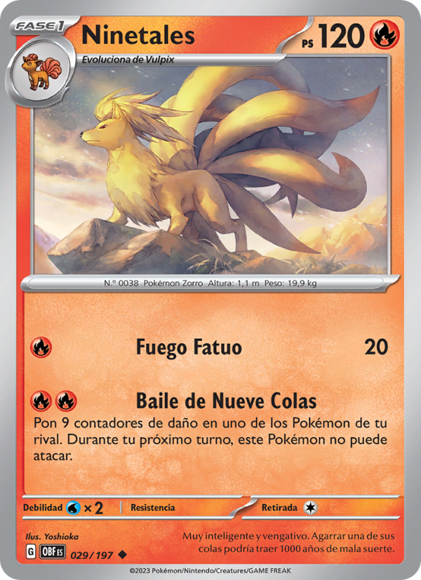Ninetales 029 — Llamas Obsidianas (Spanish Pokémon TCG card)