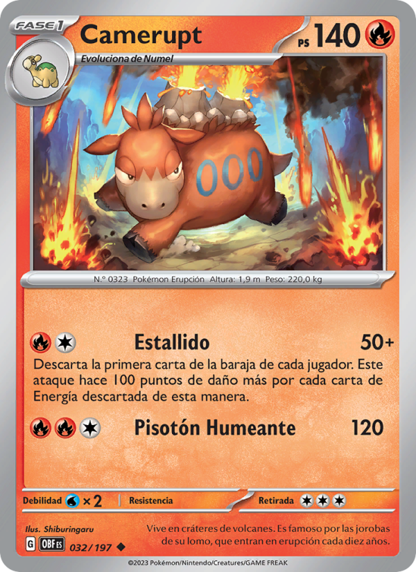 Camerupt 032 — Llamas Obsidianas (Spanish Pokémon TCG card)