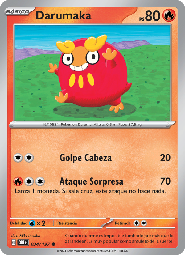 Darumaka 034 — Llamas Obsidianas (Spanish Pokémon TCG card)