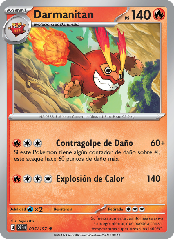 Darmanitan 035 — Llamas Obsidianas (Spanish Pokémon TCG card)