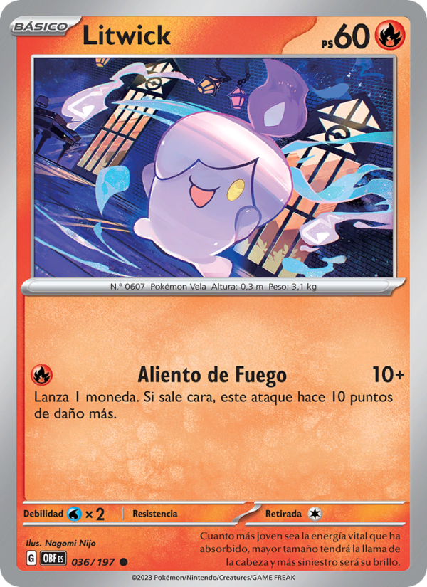 Litwick 036 — Llamas Obsidianas (Spanish Pokémon TCG card)