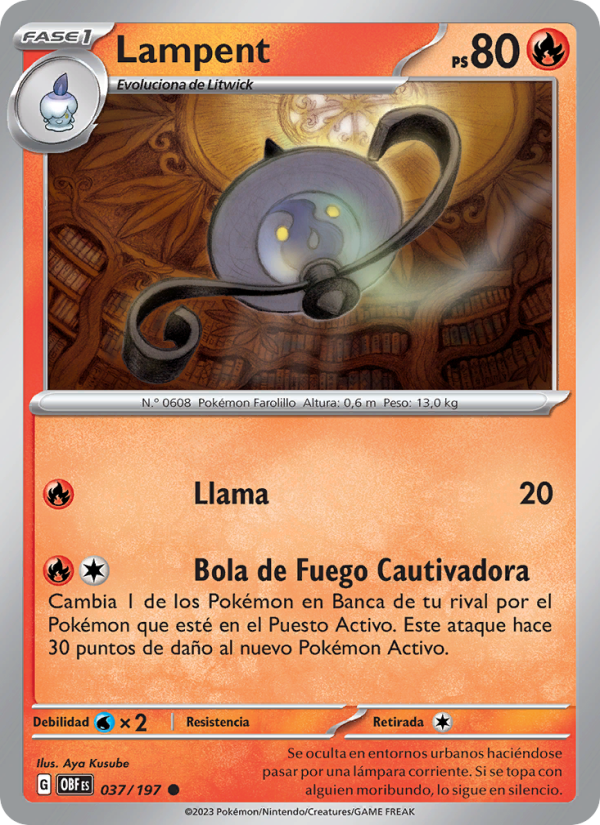 Lampent 037 — Llamas Obsidianas (Spanish Pokémon TCG card)