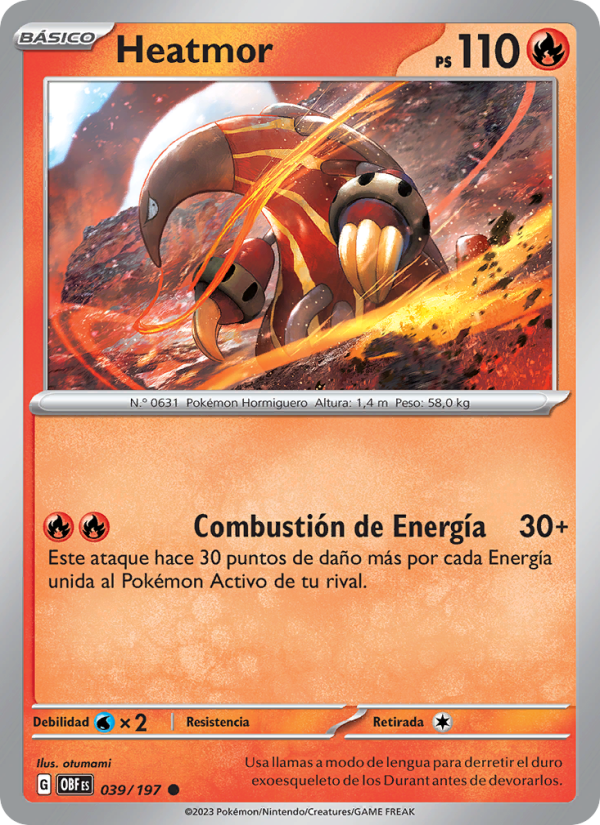 Heatmor 039 — Llamas Obsidianas (Spanish Pokémon TCG card)