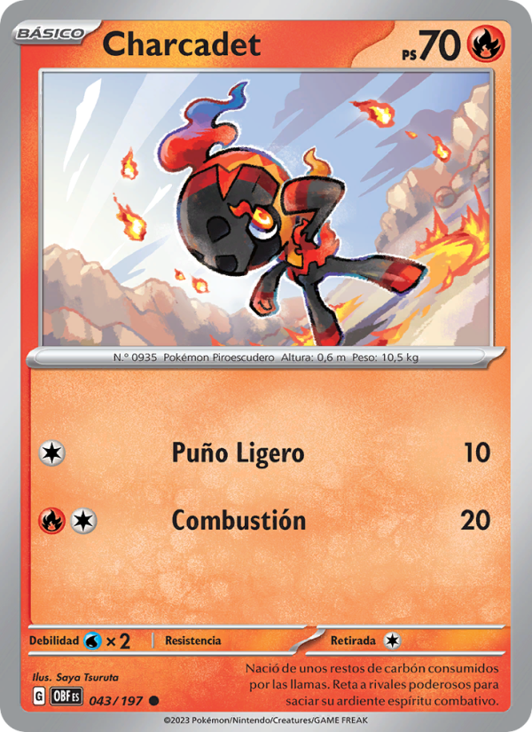 Charcadet 043 — Llamas Obsidianas (Spanish Pokémon TCG card)