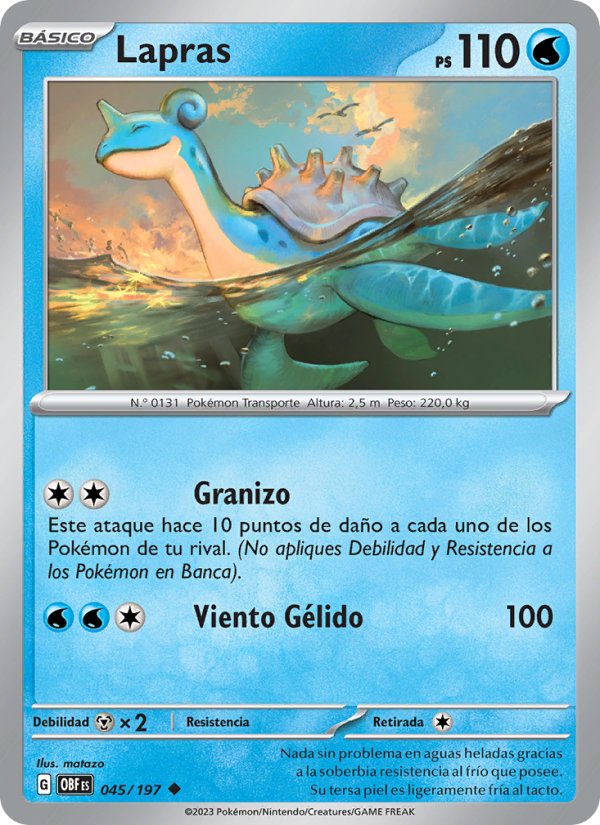 Lapras 045 — Llamas Obsidianas (Spanish Pokémon TCG card)