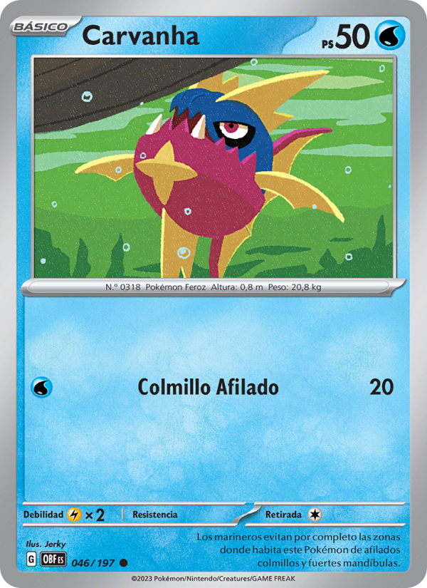 Carvanha 046 — Llamas Obsidianas (Spanish Pokémon TCG card)