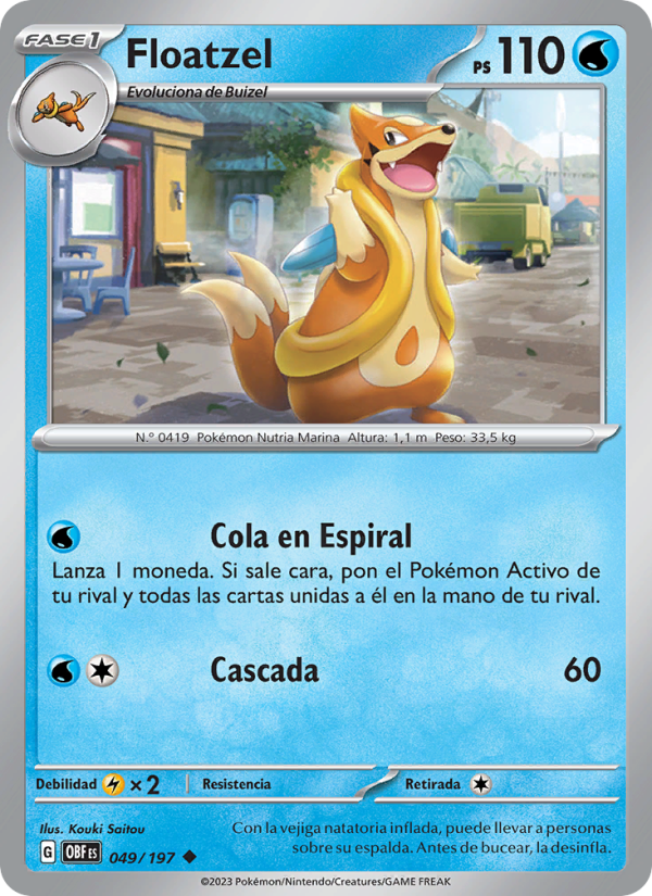 Floatzel 049 — Llamas Obsidianas (Spanish Pokémon TCG card)