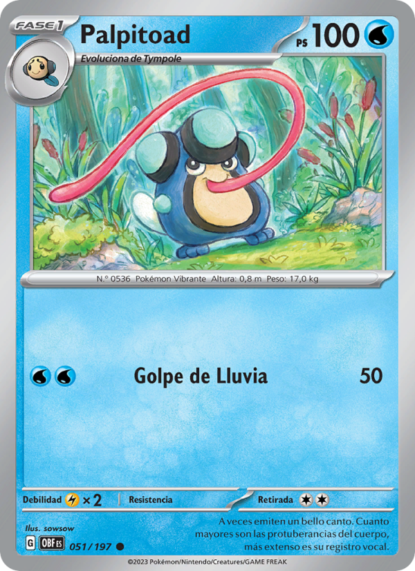 Palpitoad 051 — Llamas Obsidianas (Spanish Pokémon TCG card)