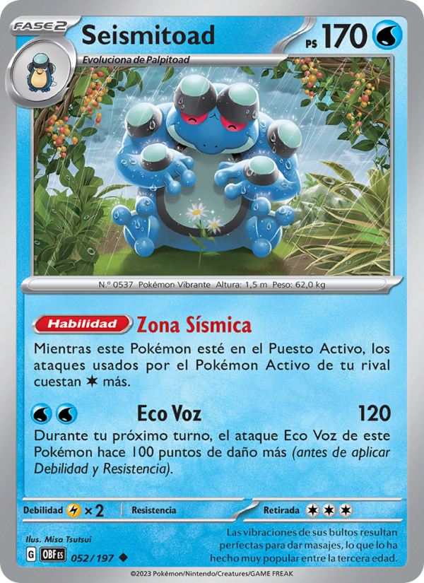 Seismitoad 052 — Llamas Obsidianas (Spanish Pokémon TCG card)