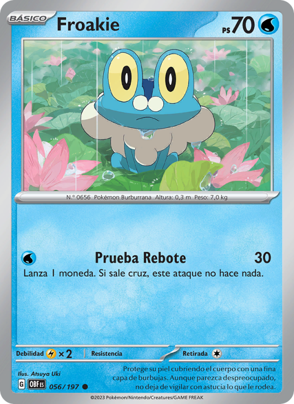 Froakie 056 — Llamas Obsidianas (Spanish Pokémon TCG card)