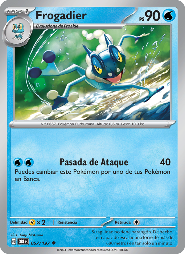 Frogadier 057 — Llamas Obsidianas (Spanish Pokémon TCG card)