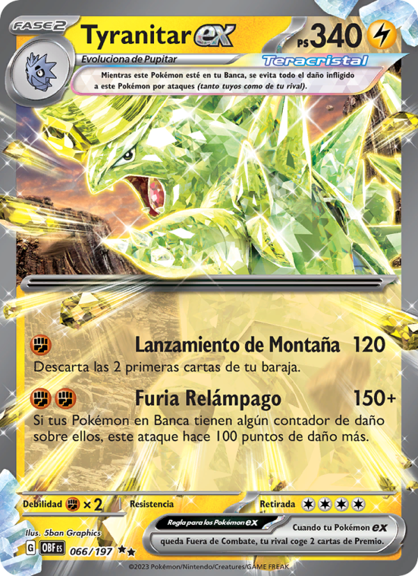 Tyranitar ex 066 — Llamas Obsidianas (Spanish Pokémon TCG card)