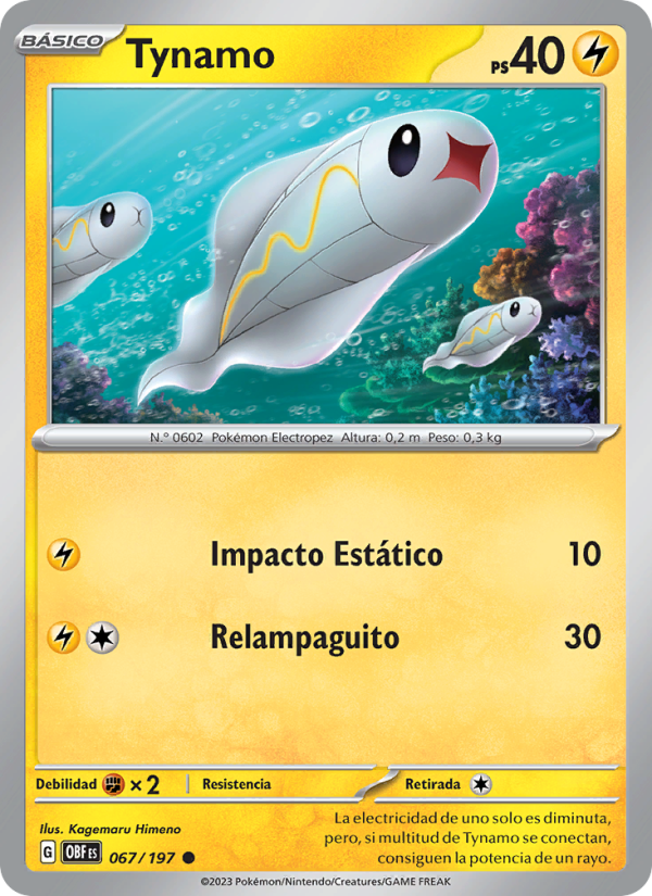Tynamo 067 — Llamas Obsidianas (Spanish Pokémon TCG card)