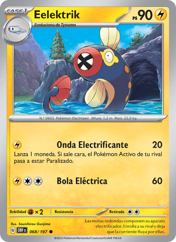 Eelektrik 068 — Llamas Obsidianas (Spanish Pokémon TCG card)