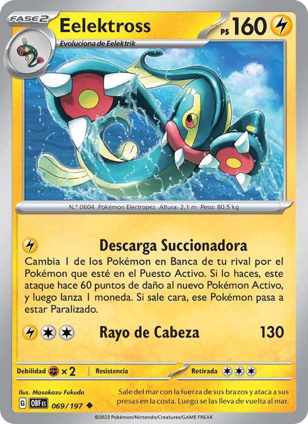 Eelektross 069 — Llamas Obsidianas (Spanish Pokémon TCG card)
