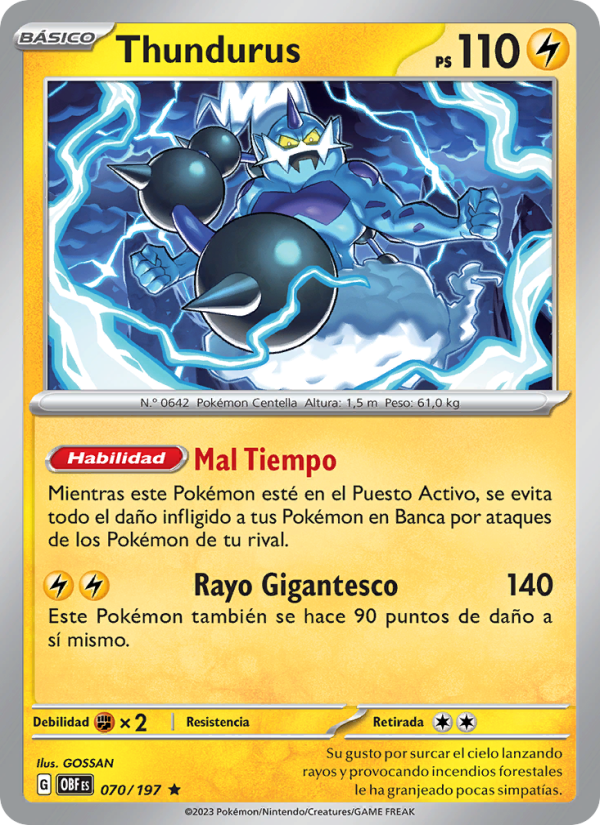 Thundurus 070 — Llamas Obsidianas (Spanish Pokémon TCG card)