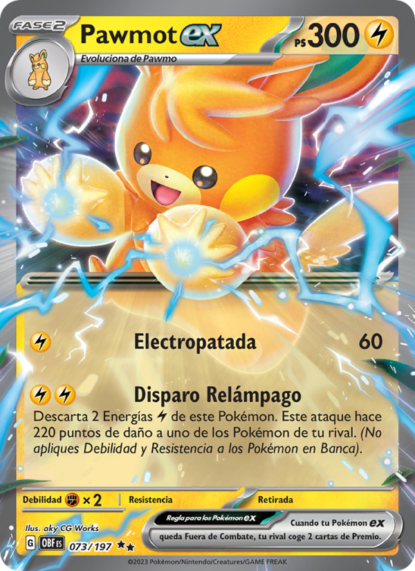 Pawmot ex 073 — Llamas Obsidianas (Spanish Pokémon TCG card)