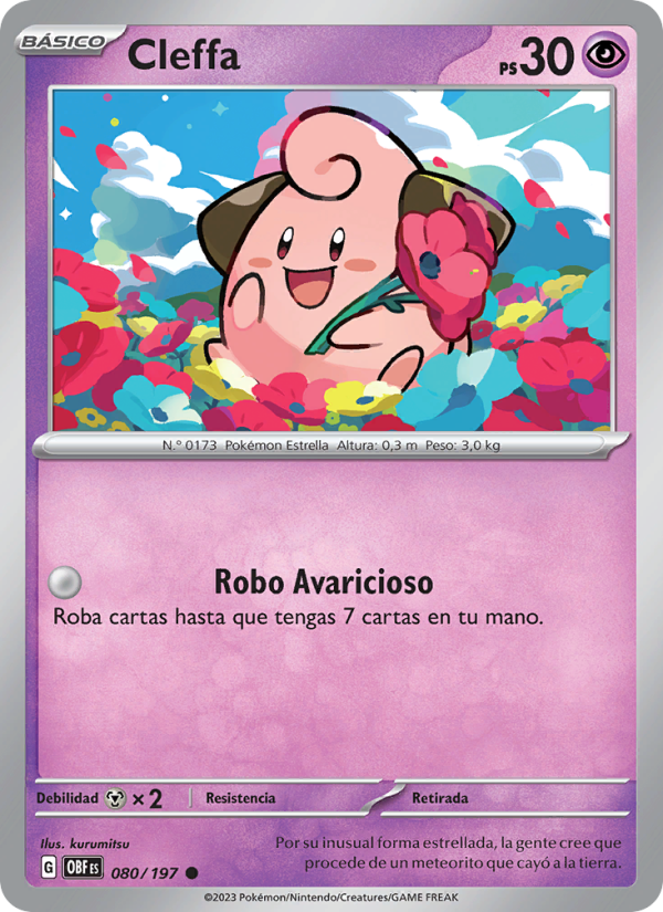 Cleffa 080 — Llamas Obsidianas (Spanish Pokémon TCG card)