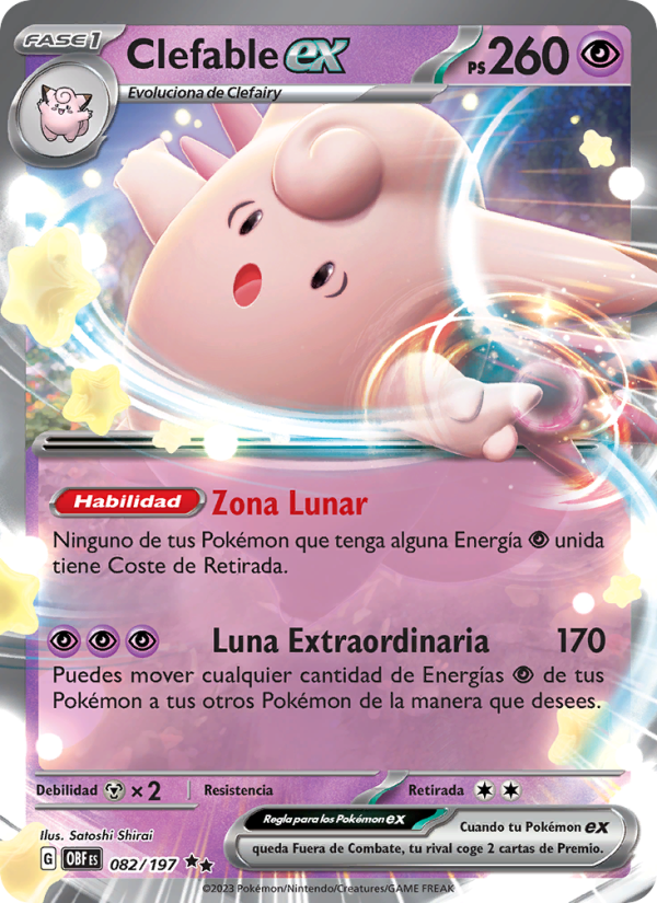 Clefable ex 082 — Llamas Obsidianas (Spanish Pokémon TCG card)