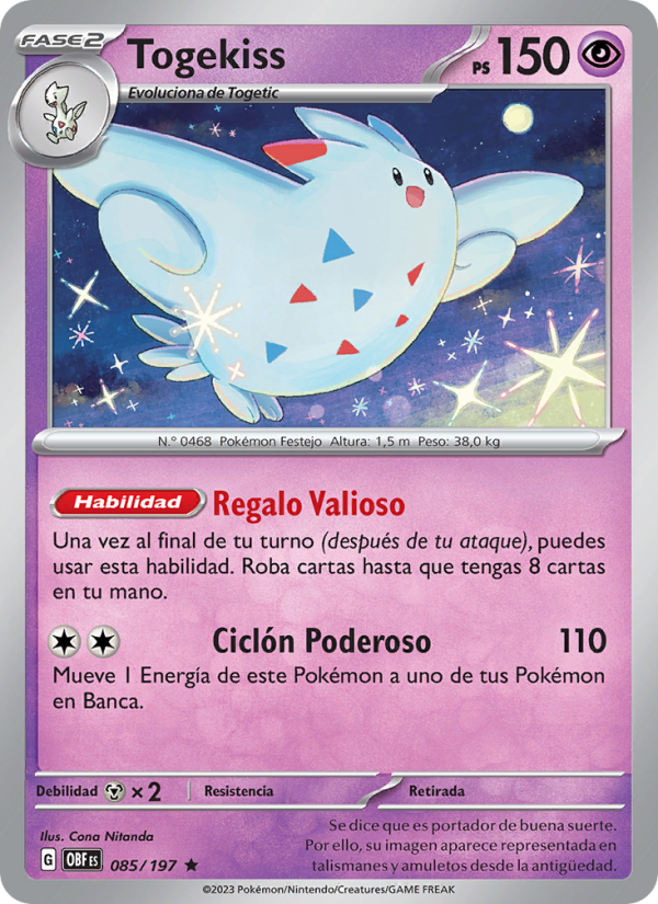 Togekiss 085 — Llamas Obsidianas (Spanish Pokémon TCG card)