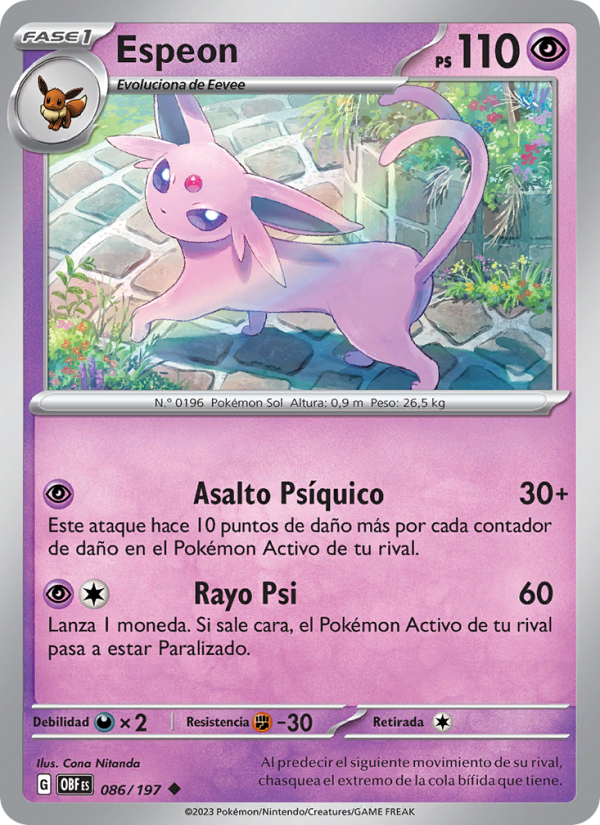 Espeon 086 — Llamas Obsidianas (Spanish Pokémon TCG card)