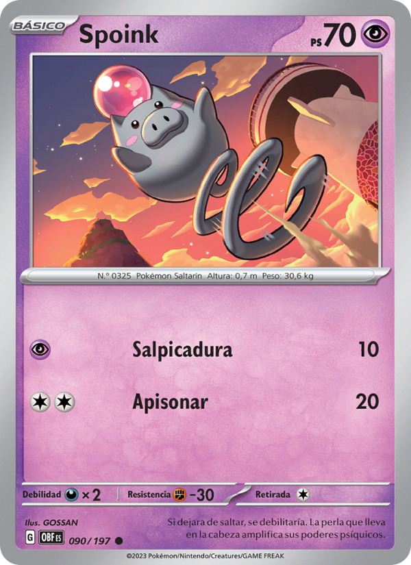 Spoink 090 — Llamas Obsidianas (Spanish Pokémon TCG card)