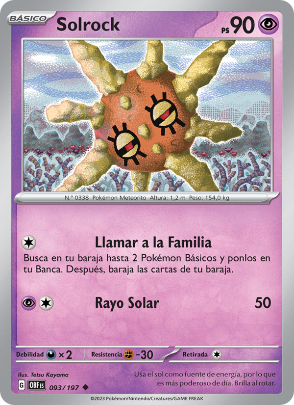 Solrock 093 — Llamas Obsidianas (Spanish Pokémon TCG card)