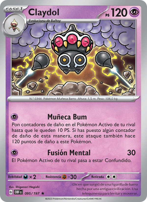 Claydol 095 — Llamas Obsidianas (Spanish Pokémon TCG card)