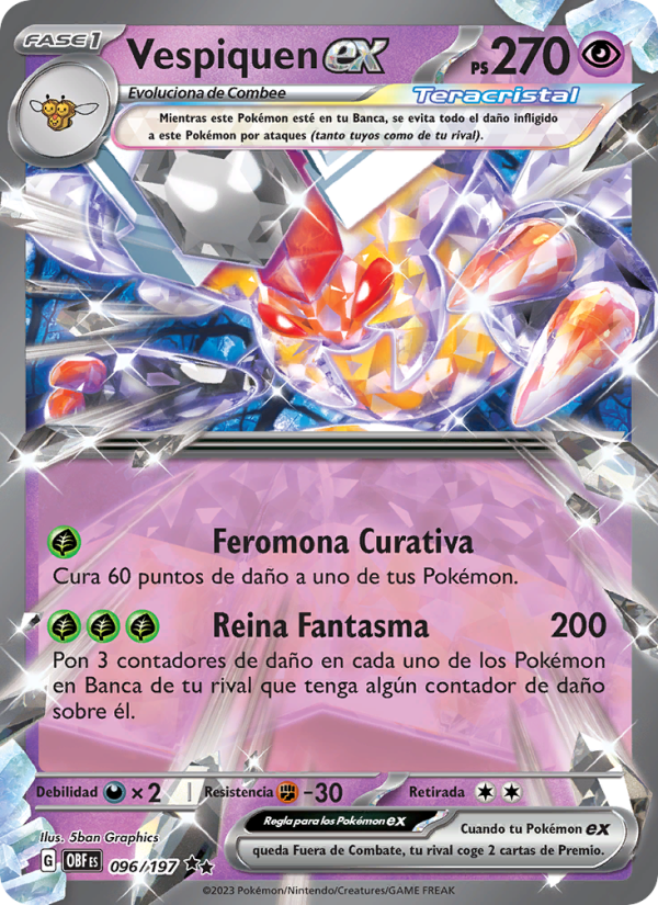 Vespiquen ex 096 — Llamas Obsidianas (Spanish Pokémon TCG card)