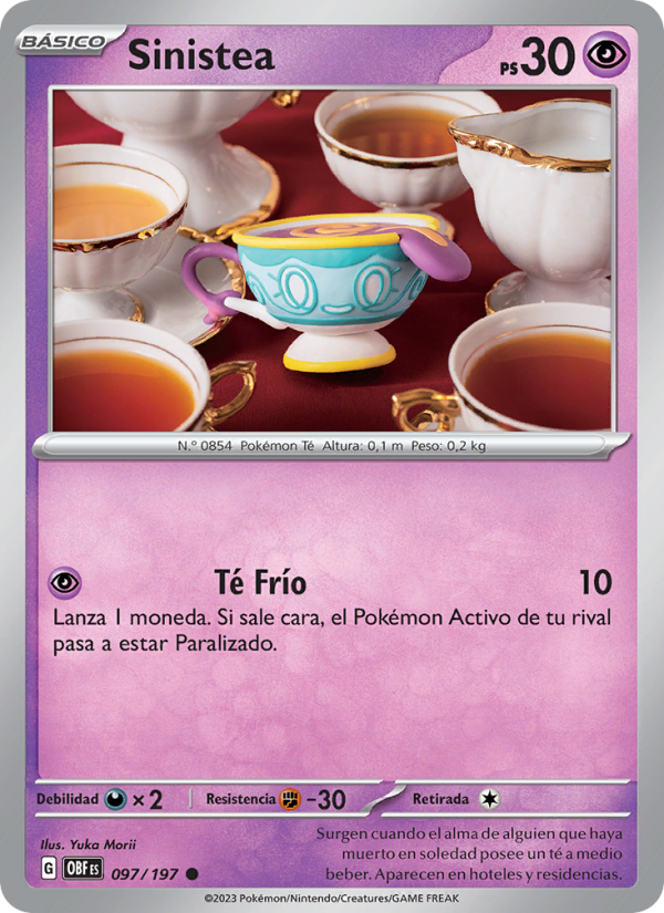 Sinistea 097 — Llamas Obsidianas (Spanish Pokémon TCG card)