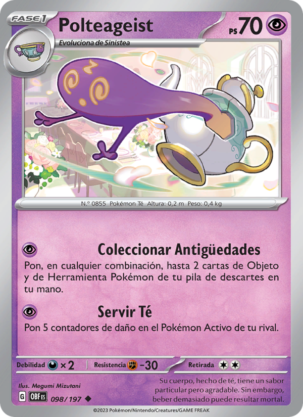 Polteageist 098 — Llamas Obsidianas (Spanish Pokémon TCG card)