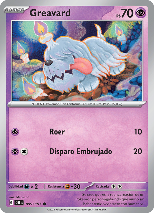 Greavard 099 — Llamas Obsidianas (Spanish Pokémon TCG card)
