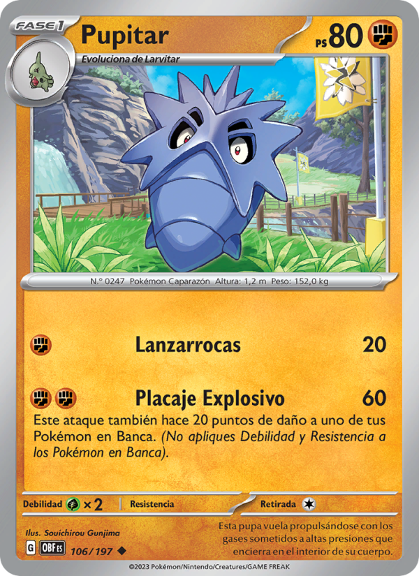 Pupitar 106 — Llamas Obsidianas (Spanish Pokémon TCG card)