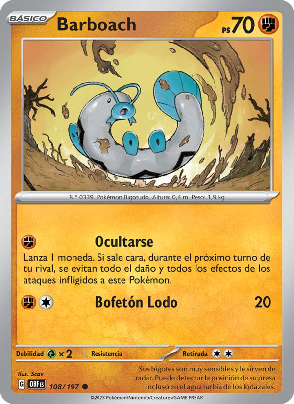 Barboach 108 — Llamas Obsidianas (Spanish Pokémon TCG card)
