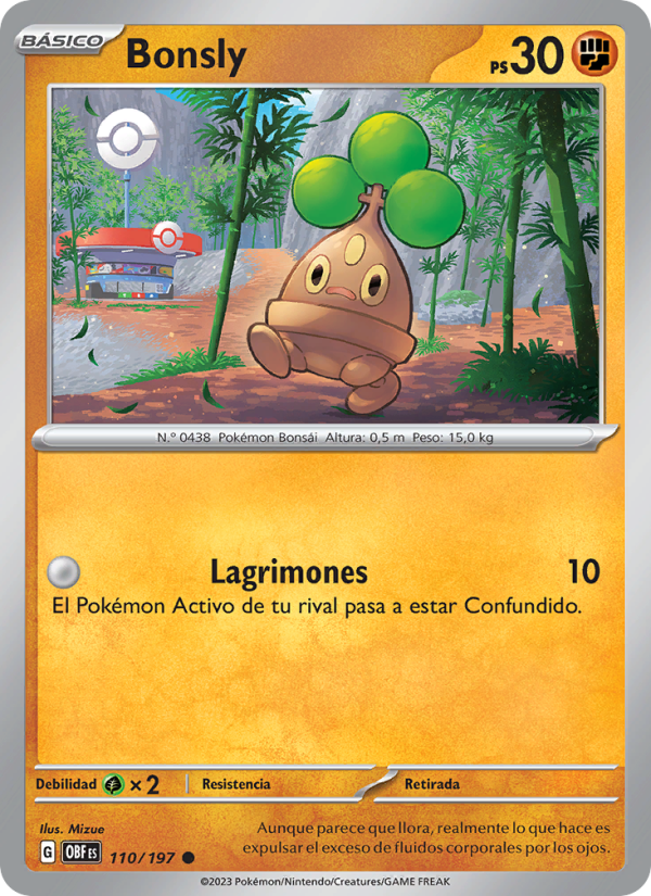 Bonsly 110 — Llamas Obsidianas (Spanish Pokémon TCG card)